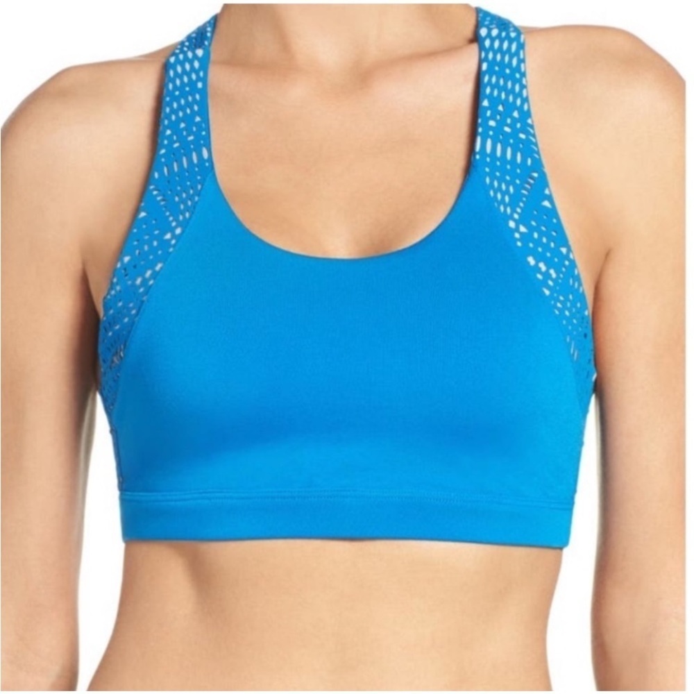 ALO Yoga | Patina Laser Cut Sports Bra in Blue Size Small